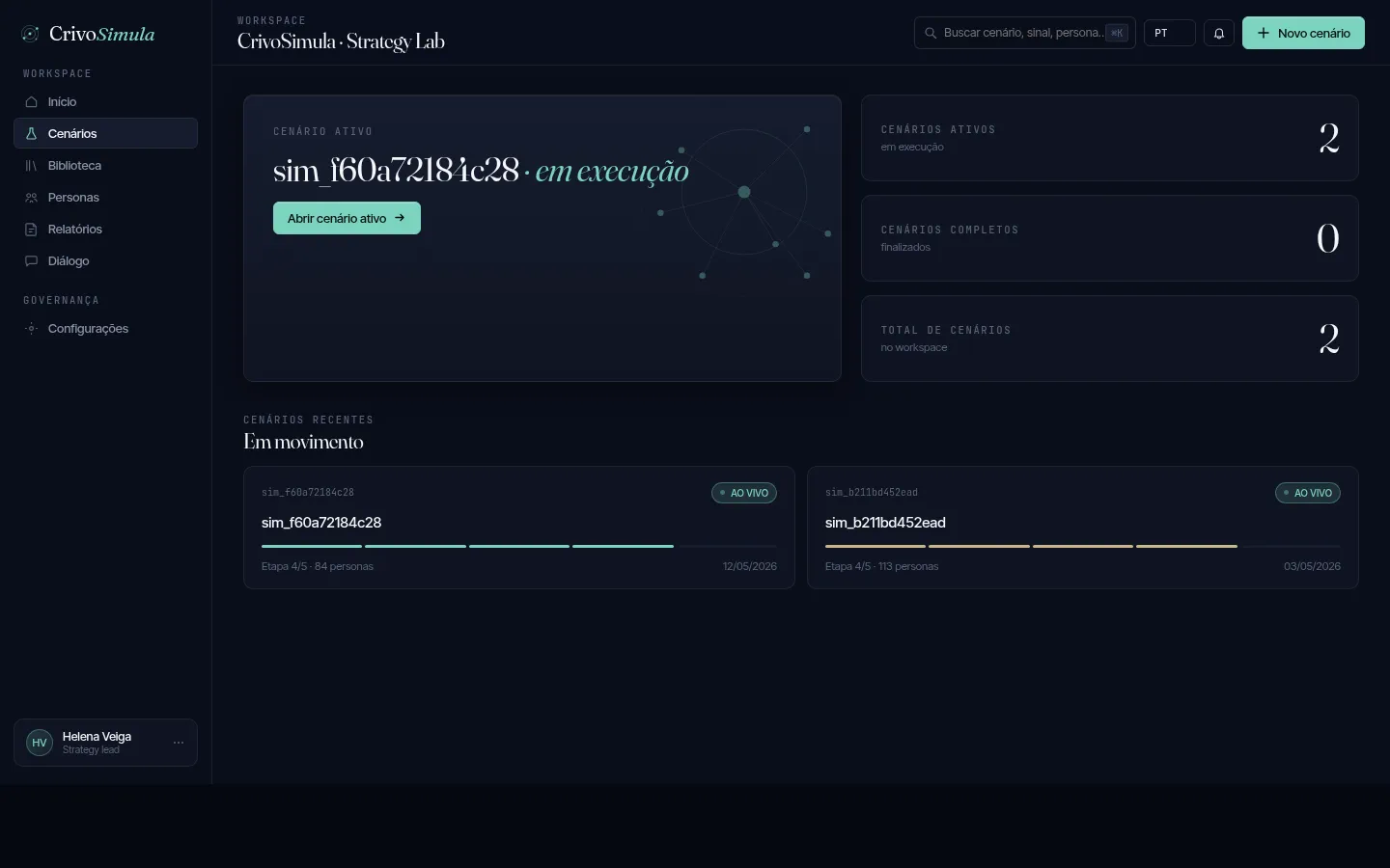 Interface do CrivoSimula